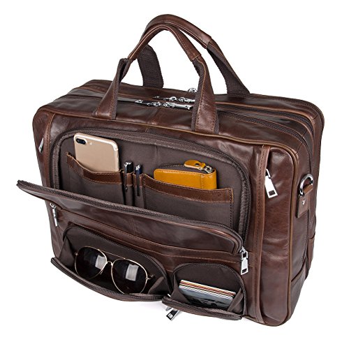 Augus Genuine Leather Briefcase for men, Business Travel Laptop Bag, Brown - color: Brown