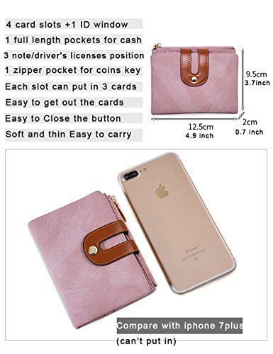 AOXONEL Women's Rfid Small Bifold Leather Wallet Ladies Mini Zipper Coin Purse id card Pocket,Slim Compact Thin - color: Pink