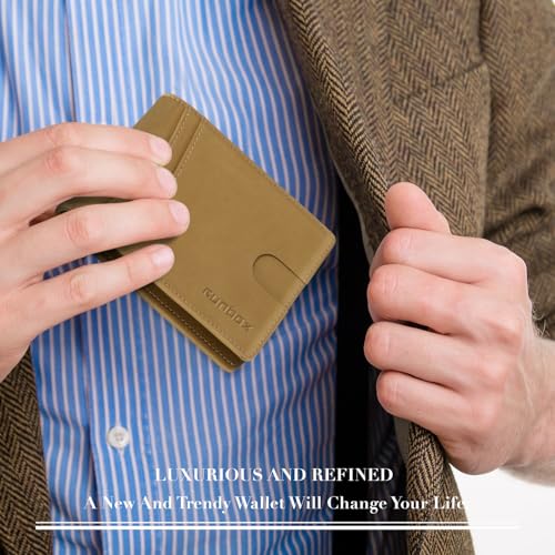 RUNBOX Wallet for Men -Slim Rfid Leather Mens Bifold Novelty Wallets 2 ID Window With Gift Box Men's Accessories - color: Shepherd Khaki