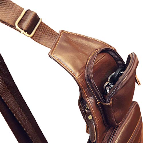Leather Sling Bag Backpack for Men Women Crossbody Shoulder Chest Day Pack Outdoor Travel Camping Tactical Daypack - color: Coffee