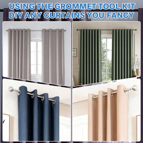 HOMAR Curtain Grommets 50 pcs with Rotary Curtain Puncher for 1.9-2 inch (40mm) Plastic Curtain Rings, Grommets Tool Kit Quiet Glide, Hole Punch Cutter for DIY Window Shower Drapery (Silver)