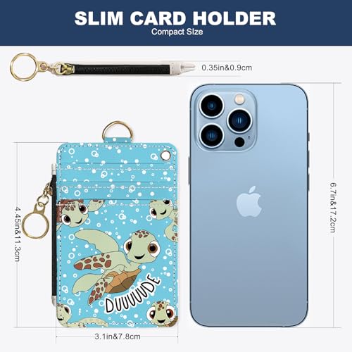 Slim Wallet Credit Card Holder, Sea Turtles, RFID Wallet Women Cute Small Front Pocket Wallet With Zipper, PU Leather Thin travel RFID Blocking Card Case ID Window,Ladies Gifts - color: Sea Turtles