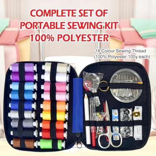 Sewing Kit with Case Portable Sewing Supplies for Home Traveler, Adults, Beginner, Emergency, Contains 18 Sewing Thread, Scissors, Needles, Measure etc,Very Dark Royal Blue - color: Very Dark Royal Blue, size: 1 Pack