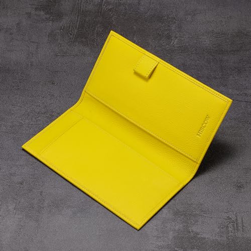HISCOW Leather Checkbook Cover for Duplicate Checks with Pen Holder - color: Pebbled Yellow
