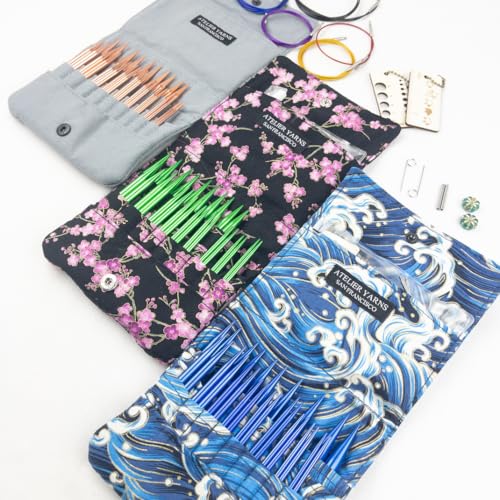 Atelier Interchangeable Knitting Needles Set – Circular Knitting Needles with Stainless Steel Knitting Needles Tips, 14 Sizes US 2.5–15, Flexible Cables, Complete Knitting Kit (Green) - color: Green