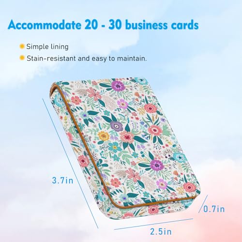 Business Card Holder, PU Leather Printing Business Card Case Pocket with Magnetic Shut, Portable Business Card Carrier Holder for Women or Men (Flower-Blue) - color: Flower-Blue