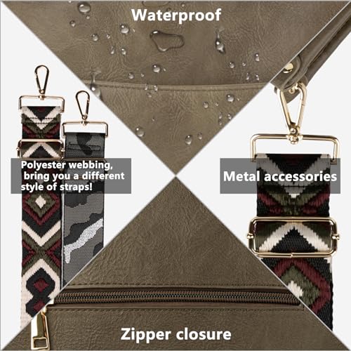Crossbody Bag for Women Wide Guitar Strap Multi-Pocket Hobo Bag - color: Forest Green