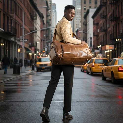 Full-Grain Leather Weekender Bag for Men 'Leather Wanderer' Small Weekend Carry-On Genuine Leather Travel Duffel Carry On Overnight Gym Bag