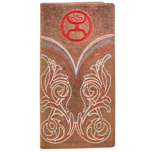 HOOEY Ranger Tan Leather Rodeo Wallet - Genuine Leather Tan Bifold with Embroidered Filigree Accents, 6 Card Slots, ID Window & Multiple Pockets - Western Wallet for Men - color: Ranger - Brown