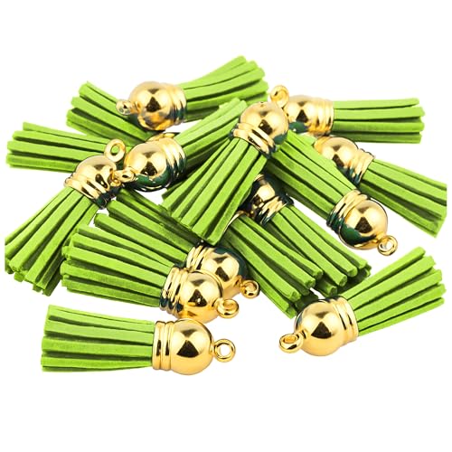 Mandala Crafts Gold Cap Lime Green Faux Suede Leather Tassels, 100 PCs - color: Gold Cap Lime Green Suede