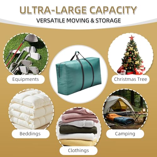 Extra Large travel duffel bag with Strong Handles, 135L Waterproof duffel bag, Durable Zippers, Extra Large Storage Totes for Camping, Space Saving and Moving Supplies, Green - color: Green, size: L - 35.4″ × 11.8″ × 19.7″