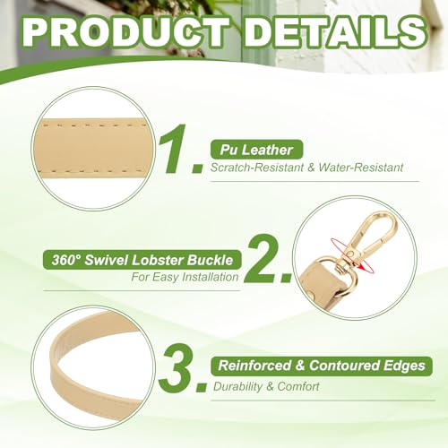 YELARXI Leather Purse Strap Replacement PU Short Bag Handles with Gold Lobster Buckles, 13 Inch Length Fit for Handbags Shoulder Bag Accessories - Rectangle (2Pack, Beige) - color: Beige/Gold, size: 13 inches