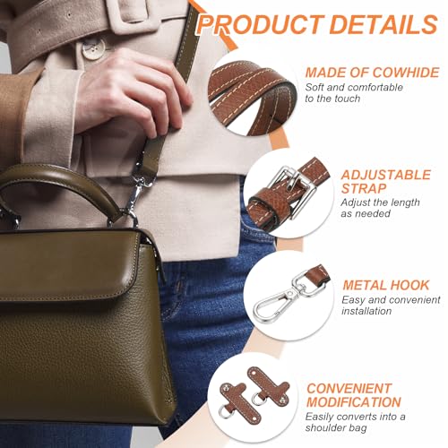 PATIKIL Leather Shoulder Strap, Adjustable Purse Straps Replacement Kit with Clasp for Crossbody Handbag Mini Tote Bag, Brown - color: Brown