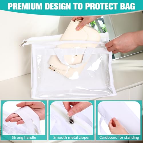 Chumia 20 Pack Dust Bags for Handbags Clear Handbag Storage Organizer, 3 Sizes Purse Storage Organizer for Closets Dust Cover Purse Protector Bag with Zipper and Handles with 25 Pcs S Hooks(White) - color: White