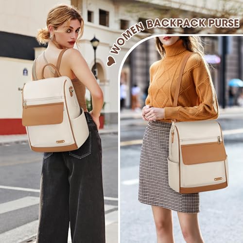 NUBILY Backpack Purse for Women Leather Anti-Theft Mini Backpack Fashion Designer Handbag Convertible Travel Bag Ladies Shoulder Bags, Beige - color: Beige