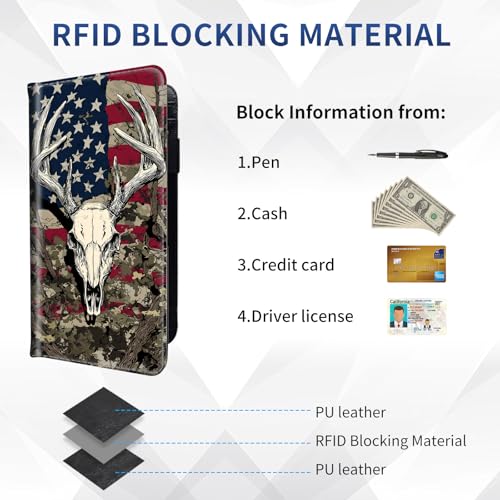 DEGDFSGR Checkbook Cover PU Leather Checkbook Covers for Women for Duplicate Checks, Check Book Covers with RFID Blocking Function for Personal Checkbook, Deer Skull American Flag - color: Deer Skull American Flag