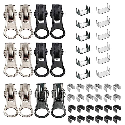 #5 Zipper Repair Kit Replacement Slider: YZSFIRM 12 Pcs Zipper Slider Replace Metal Plastic and Nylon Coil Zippers - Fix a Zipper Bottom Stop End and Top Stop - color: 48 Pcs Zipper Slider