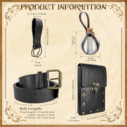 Renaissance Belt Pouch Waist Bag Steampunk Pouch Medieval Leather Belt Skirt Hikes Set, Retro Renaissance Accessories for LARP Cosplay Costume Christmas Gifts (1Bottle-Black) - color: 1bottle-brown
