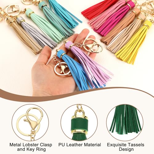 uxcell Leather Keychain Tassels, Women Tassel Bag Charm with Lobster Clasp Key Ring for Handbag Purse - color: Green
