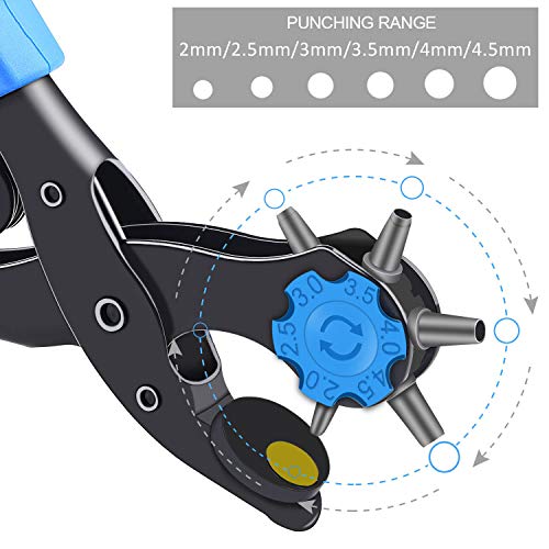 Preciva Hole Punch Plier, Revolving Punch Tool Kit with Pliers, Ruler, Grinding Rod, Plastic Hammer, 340pcs Snap Fasteners & Rivets - color: Blue