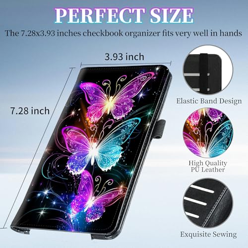 Checkbook Cover for Duplicate Checks,Slim Durable RFID Blocking Checkbook Credit Card Holder for Personal and Business Checks-Bright Light Butterfly - color: Bright Light Butterfly