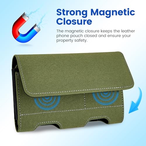 Mopaclle Nylon Phone Holster with Heavy Duty Metal Belt Clip and Card Holder, Compatible with iPhone 17/16/15/14/13/12 Pro and Samsung Galaxy S26/S25/S24/S23/S22/S21/S20 - Green - color: Nylon-Army green, size: M(6.0x3.2x0.6)