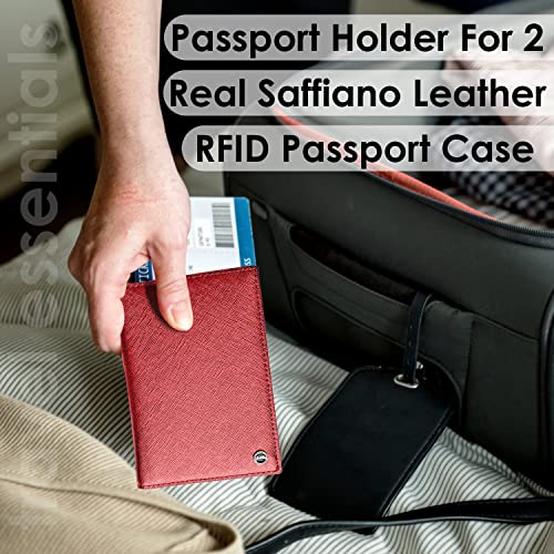 2 Passport Holder - Travel Essentials, RFID Blocking Wallet Credit Card Organiser, Plain Accessories Slim Cover For Men & Women - color: Red