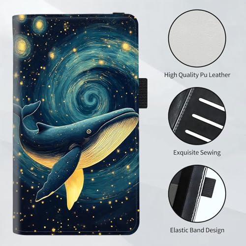Checkbook Cover for Women and Men, PU Leather RFID Blocking Checkbook Holder Wallet Case with Elastic Strap & Multiple Card Slots, for Checks and Cards, Whale in Starry Night Sky - color: Whale in Starry Night Sky