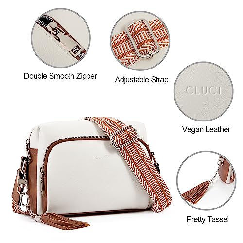 CLUCI Crossbody Bags for Women Crossbody Purses for Women Cross Body Bag Crossbody Purse with Adjustable Wide Strap | Womens Cross Body Bag Purse, Adjustable Wide Strap, Gifts for Women - color: 2-7off-white With Brown