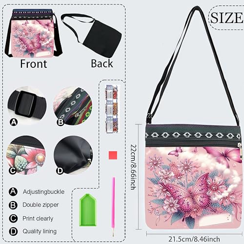 LSQFS Diamond Art Painting Crossbody Bag for Adults, Butterfly Floral DIY Diamond Art Kits for Women, PU Leather Shoulder Purse Craft Kit - color: Butterfly flowers 1