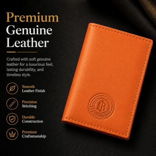 LB LEATHERBOSS Slim Thin Leather Credit Card Triple ID Window Mini Wallet Bifold Driver License Safe (Orange) - color: Orange