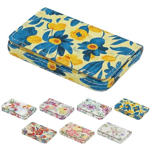 AI-DEE Business Card Holder，PU Leather Business Card Case Color Printing Pattern Card Holder Wallet，Pockets Magnetic Credit Card Holders for Men and Women - Pink Flowers - color: Peach Pink