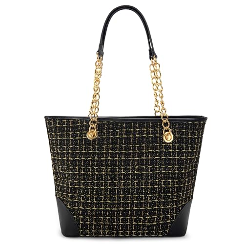 Montana West MEDIUM Tote Bag for Women Quilted Chain Handbags Shoulder Purse - color: A-black