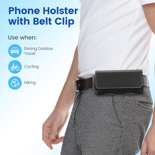 Gcepls Universal Cowhide Leather Phone Holster with Belt Clip Compatible with iPhone 17 Pro 17, 16 Pro 16,15 14 13 Pro,Samsung Galaxy S25 S24 S23 S22 S21 S20 (Black-Medium,Fits Thin Case on) - color: Black, size: Medium (6.3x3.35x0.7”)