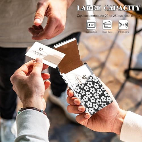 2Pack Leather Stainless Steel Business Card Holder, Metal Slim Business Card Case for Women or Men, Pocket Business Card Carrier with Prints, Magnetic Closure, RFID Blocking - color: Petals-White