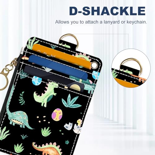 Slim Wallet Credit Card Holder, Dinosaurs, RFID Wallet Women Cute Small Front Pocket Wallet With Zipper, PU Leather Thin travel RFID Blocking Card Case ID Window ,Ladies Gifts - color: Dinosaurs
