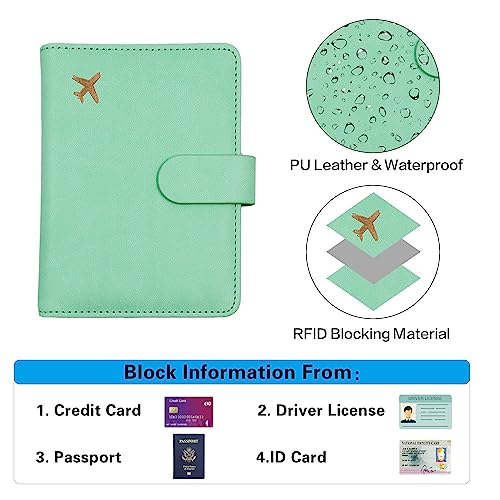Melsbrinna Premium Leather Passport Holder Covers Case, Waterproof Rfid Blocking Travel Wallet Passport Holder with Pen Holder, Cute Passport Book for Women/Men - color: AS-Mint Green