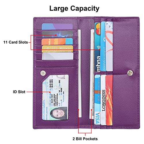 Ultra Slim Thin Leather Women Wallet RFID Blocking Credit Card Holder Bifold Long Ladies Billfold - color: 2- Violet