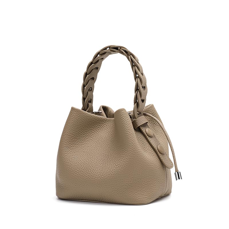Genuine leather cowhide women's handbag, mini mobile phone cosmetic bucket shoulder/crossbody bag. - color: Khaki