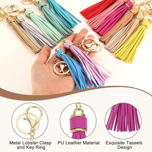 uxcell Leather Keychain Tassels, Women Tassel Bag Charm with Lobster Clasp Key Ring for Handbag Purse - color: Purple Rose Red