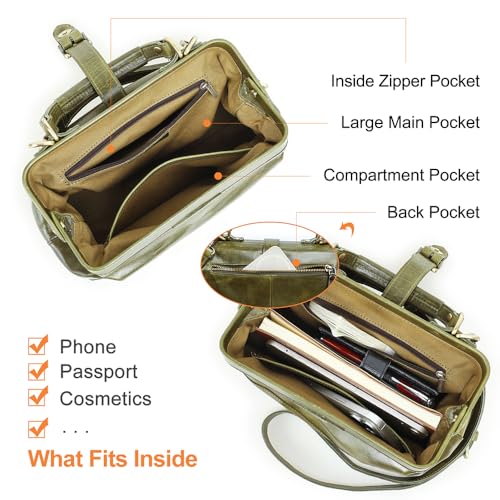 CONTACTS Full Grain Leather Doctor Purse Bag for Women Top Handle Bag Vintage Handbag Shoulder Bag - color: Olive Green