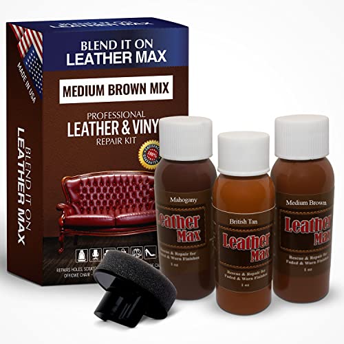 Leather Max Quick Blend Refinish and Repair Kit, Restore Couches, Recolor Furniture & Repair Car Seats, Jackets, Sofa, Boots / 3 Color Shades to Blend with Leather, Vinyl and Bonded (Brown Mix) - color: Earth Browns