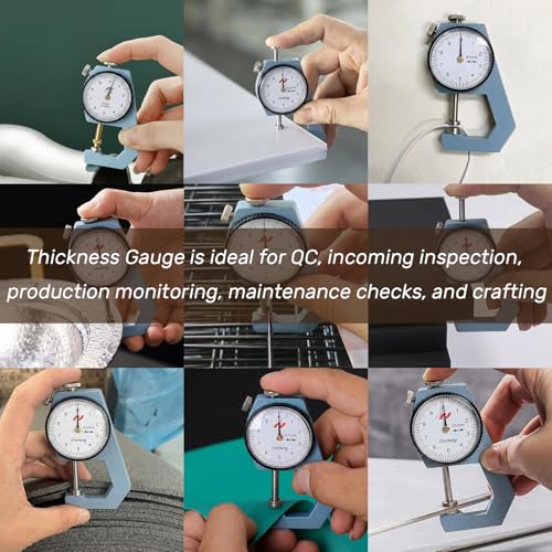 Dial Thickness Gauge 0-20mm Flat Tip Precision Measuring Tool | Precision Reading Indicator Tester, For Leather, Jewelry, Paper, Sheet Metal, Hollow Pipe, Circular Tube, Fabric, Film, Wire - size: 0-20 flat ends