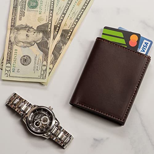 Bullhide Belts Full Grain Bridle Leather Trifold Wallet Brown | ID window, 4 card slots, Made in USA - color: Brown
