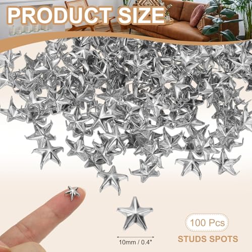 PATIKIL 15mm Metal Studs Spots 200Pcs Star Claw Beads Nailhead Rivets Spike Studs for Leather Craft Clothes Belt Bag Shoes, Silver - color: Silver, size: 15mm