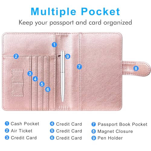 Passport Holder Cover, ACdream Protective Premium Leather RFID Blocking Wallet Travel Case for Passport/Credit Card/Air Ticket, - color: **Rose Gold