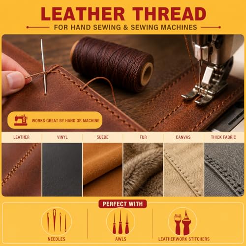 Mandala Crafts 130M 0.55mm Tan Round Waxed Thread for Leather Sewing - color: Tan, size: Round 0.55mm 142 Yards 130M