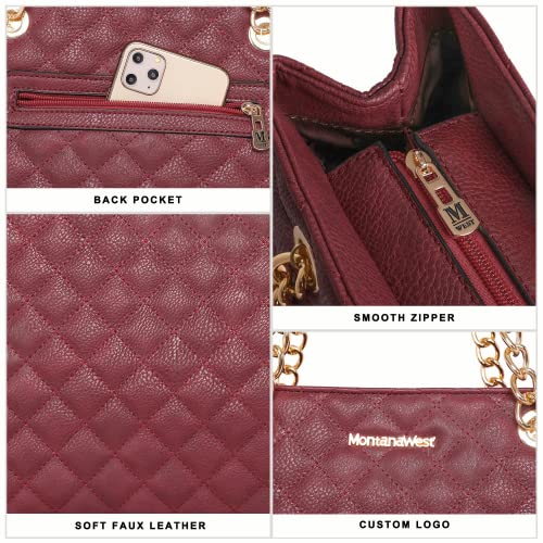 Montana West MEDIUM Tote Bag for Women Quilted Chain Handbags Shoulder Purse - color: 040cranberry Red