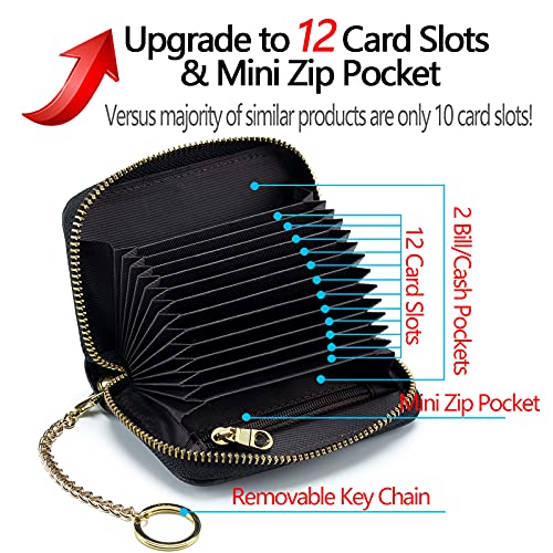 imeetu Rfid Credit Card Holder, Businese Card Case, Wallet for Women Men | Genuine Leather Card Wallet with id Window, Keychain & Double Zipper, Water-resistan Small Wallet with Gift Box, Daily Travel - color: Pro - Grey
