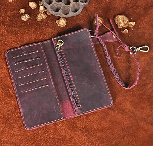 Le'aokuu Mens Genuine Leather Bifold Wallet Organizer Checkbook Removable Chain Wallet